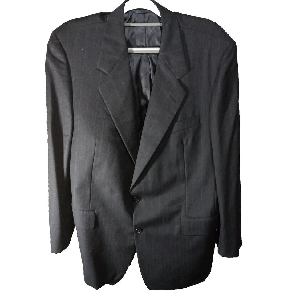 Cashmere Wool Sport Coat Men's Size 42 Reg Hickey Freeman Black Pin Stripe
